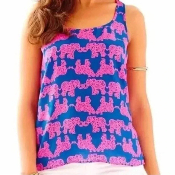 Lilly Pulitzer silk elephant print sleeveless blouse XS with back zipper - Picture 1 of 5